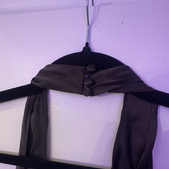 REFORMATION Daniela Chocolate Brown Orange Button Halter Maxi Evening Gown Dress - Picture 6 of 12